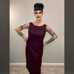 90s Dark Plum Wool Sheath Retro 60s Mod Bodycon MCM Vintage Pinup Rockabilly 10
